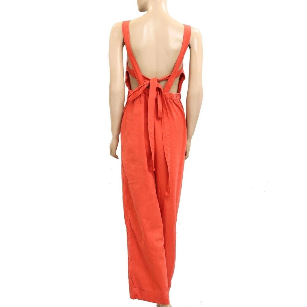 Free People Free-Est Kirstie Jumpsuit Wide Leg Crisscross Cotton Red XS 279715 - Picture 8 of 8